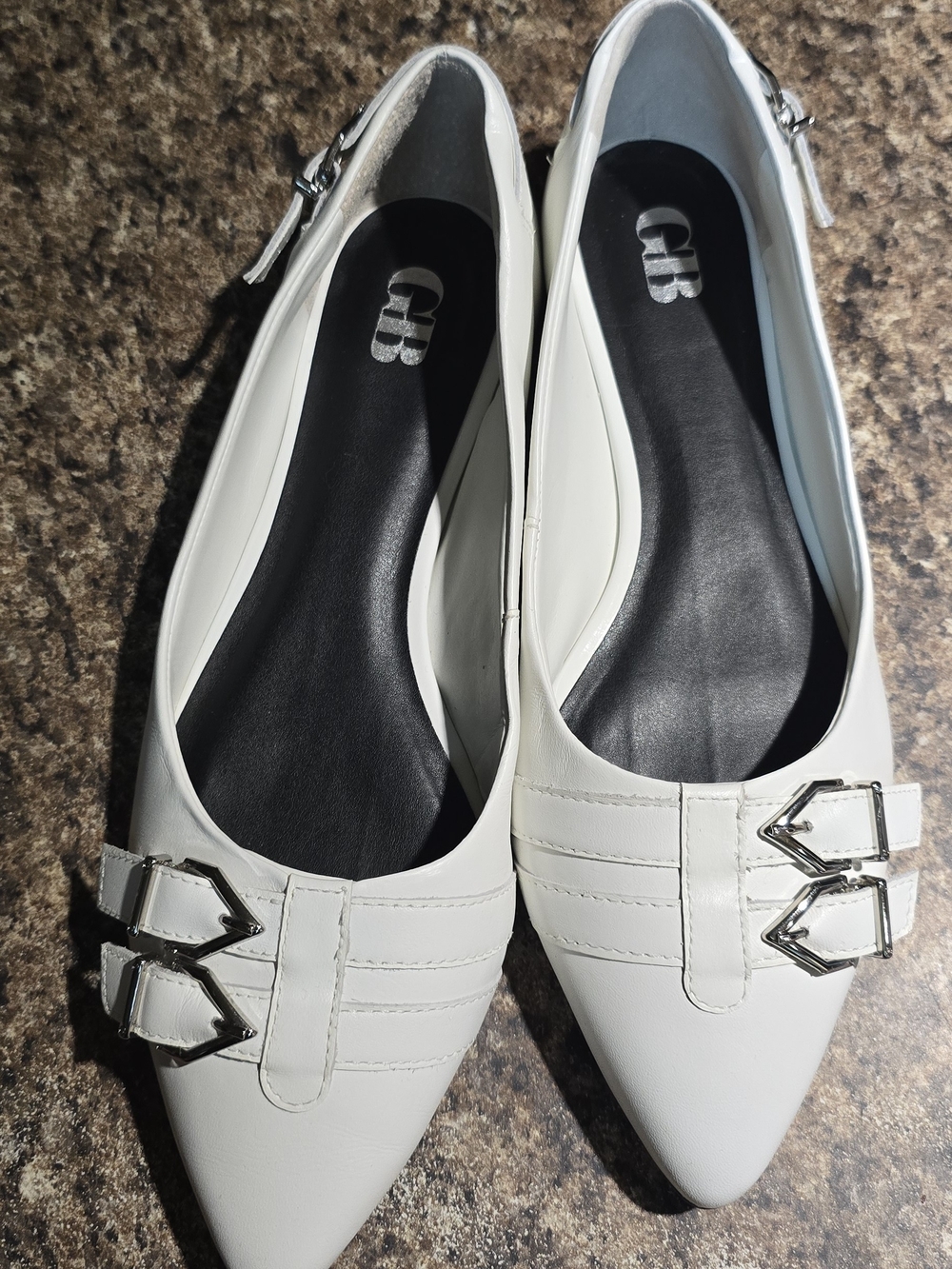 GB girls White Pointed Toe Buckle Flats